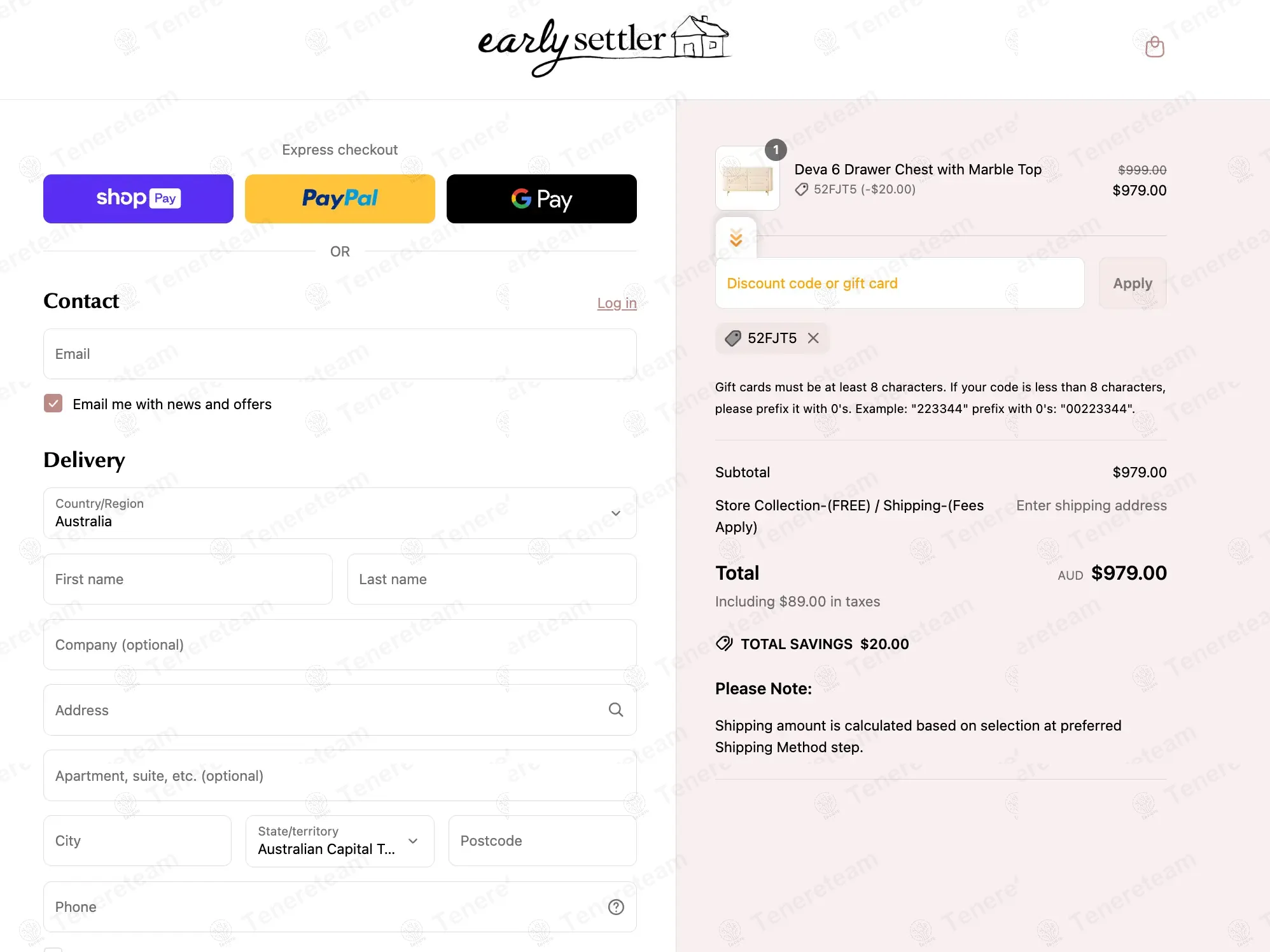 Early Settler apply coupon code