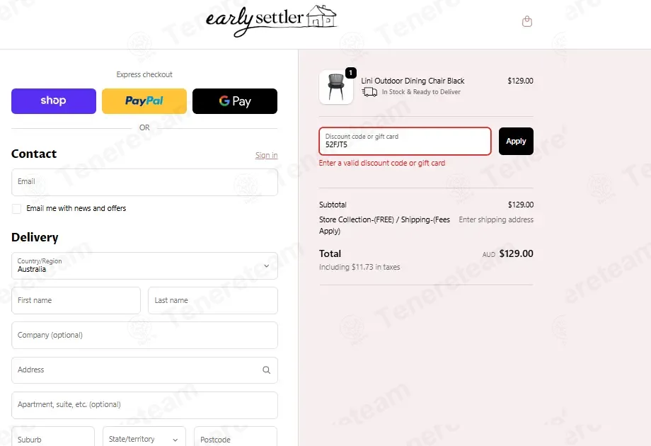 Early Settler coupon code: $20 off with 52FJT5. Tested and valid as 2 months ago.