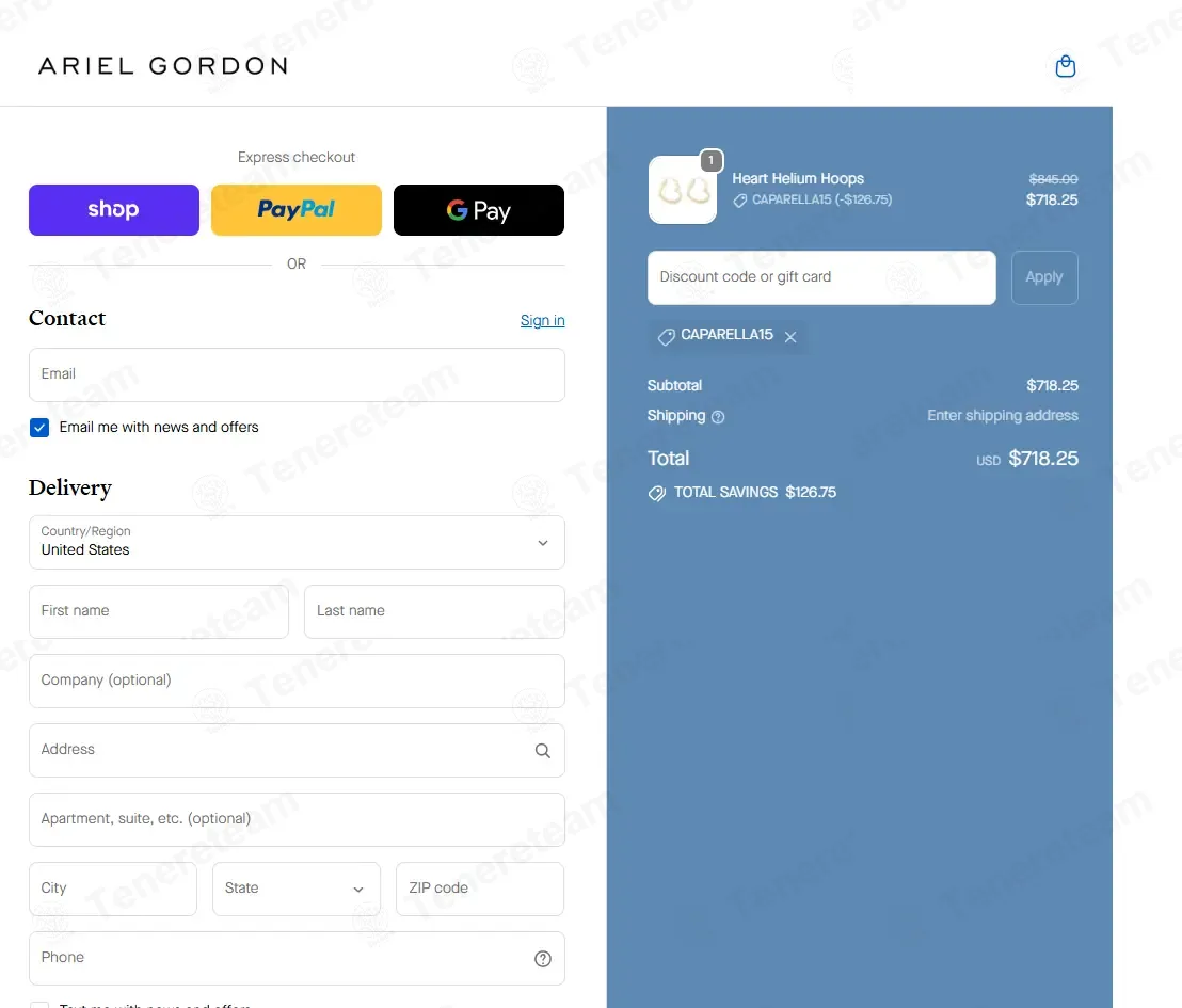 Ariel Gordon Jewelry coupon code: 15% off with CAPARELLA15. Tested and valid as 9 months ago.