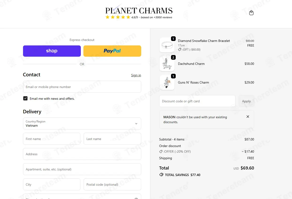 Planet Charms coupon code: 40% off with MASON. Tested and valid as 1 month ago.