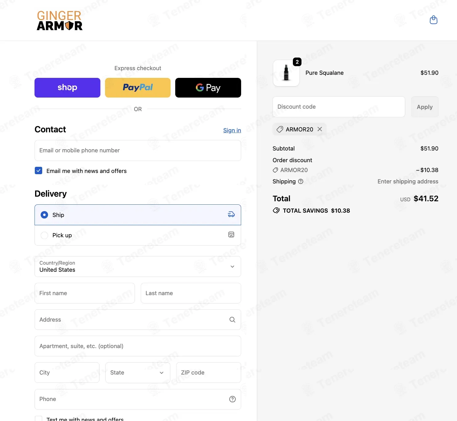 Ginger Armor coupon code verified as working at checkout