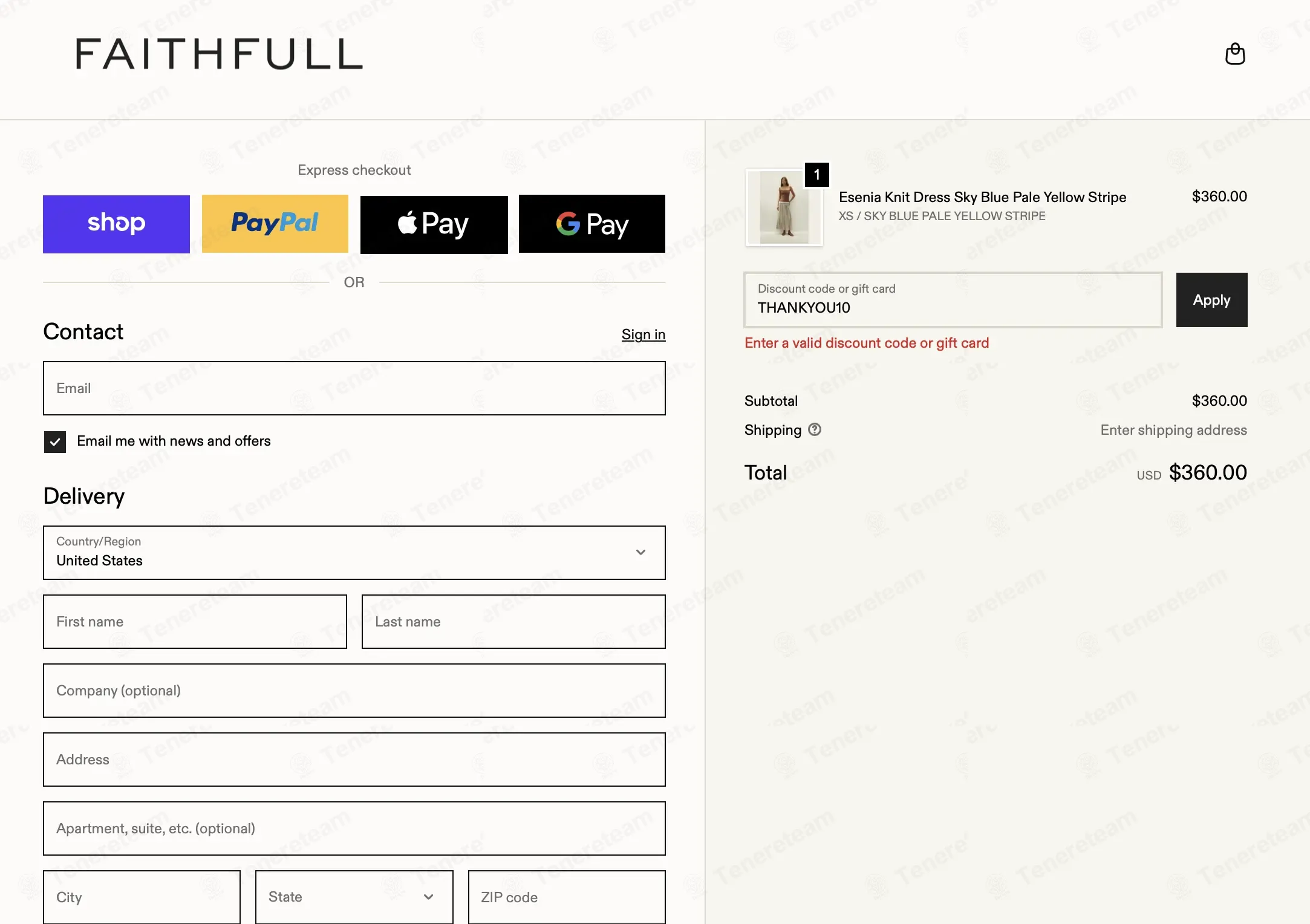 Faithfull The Brand coupon code: 10% off with THANKYOU10. Tested and valid as 3 months ago.