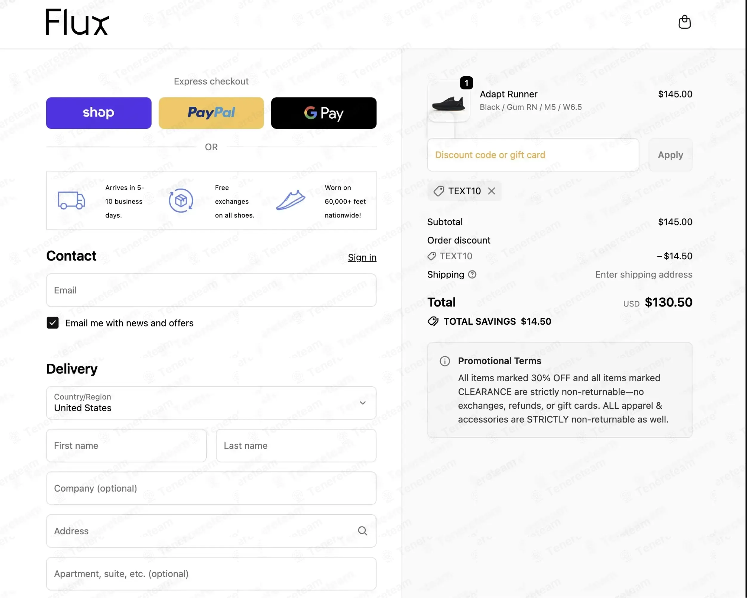 Flux Footwear coupon code: 10% off with TEXT10. Tested and valid as 2 weeks ago.