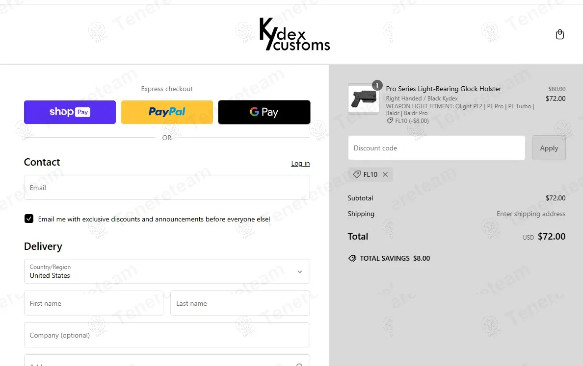 Kydex Customs coupon code: 10% off with FL10. Tested and valid as 1 year ago.