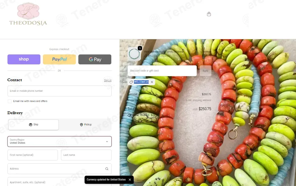 Theodosia Jewelry apply coupon code