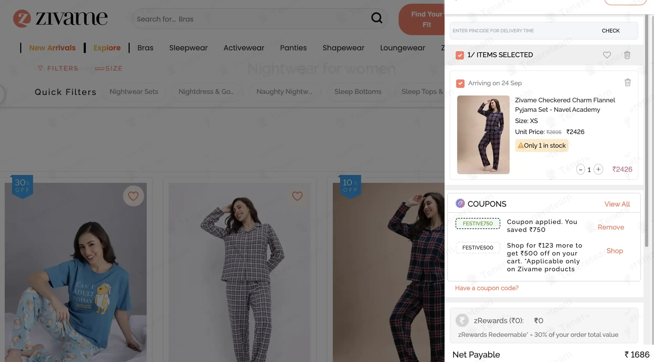 Zivame coupon code: Rs750 off with festive750. Tested and valid as 9 months ago.