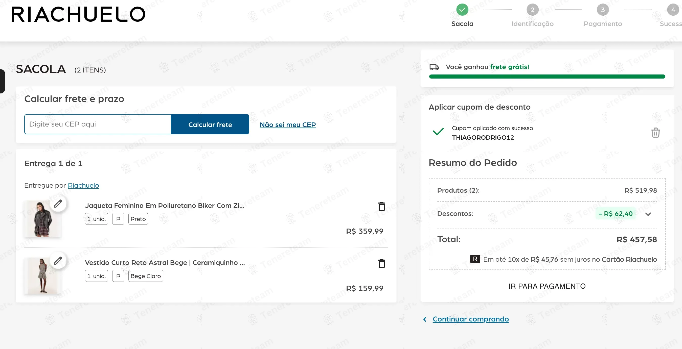 Riachuelo BR coupon code: 12% off with THIAGORODRIGO12. Tested and valid as 9 months ago.
