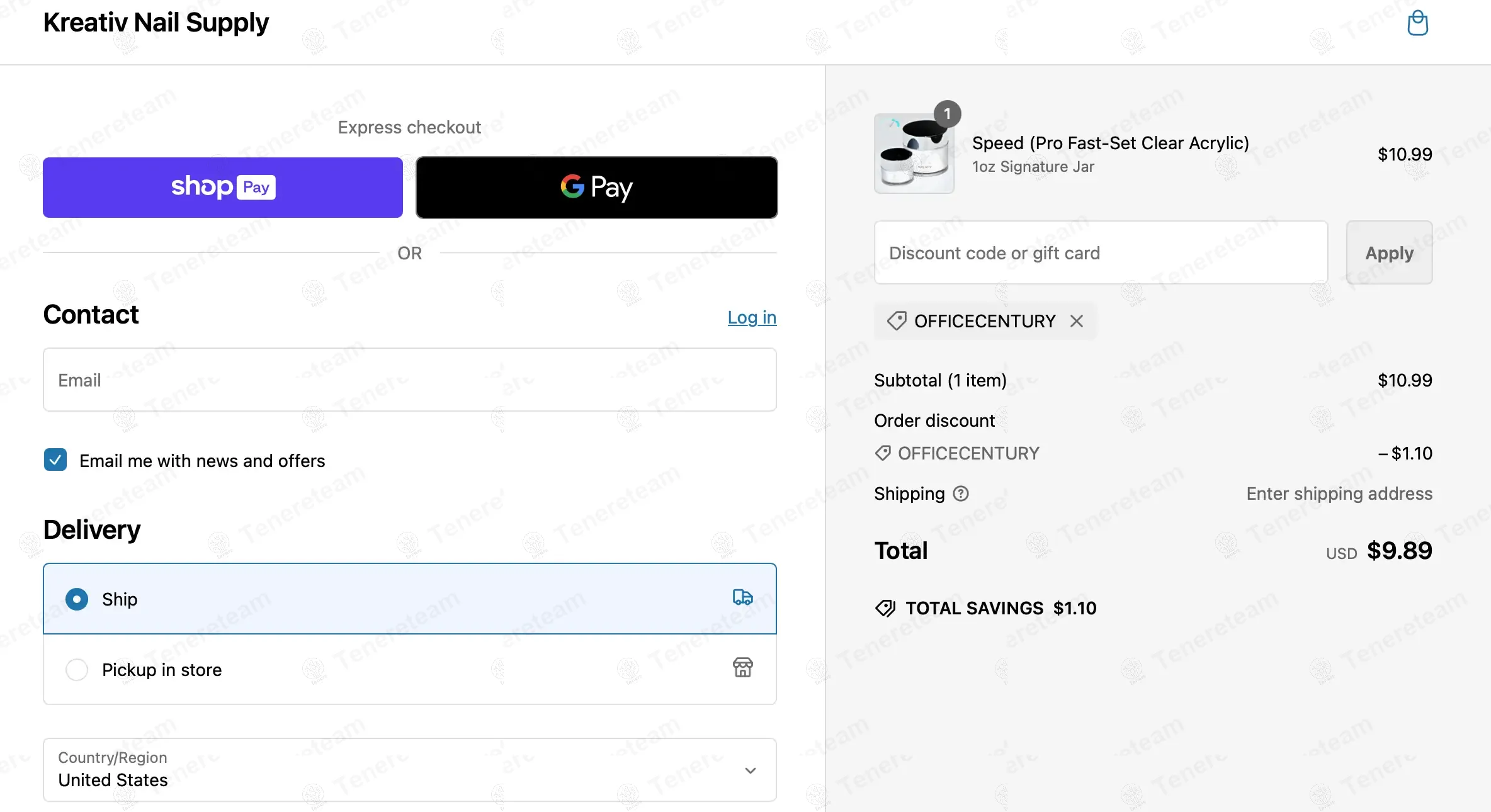 Kreativ Nail Supply coupon code: 10% off with OFFICECENTURY. Tested and valid as 1 year ago.