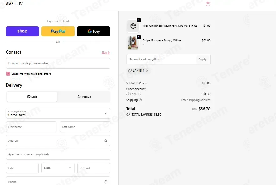 Ave and Liv coupon code: 10% off with LANIE15. Tested and valid as 2 weeks ago.
