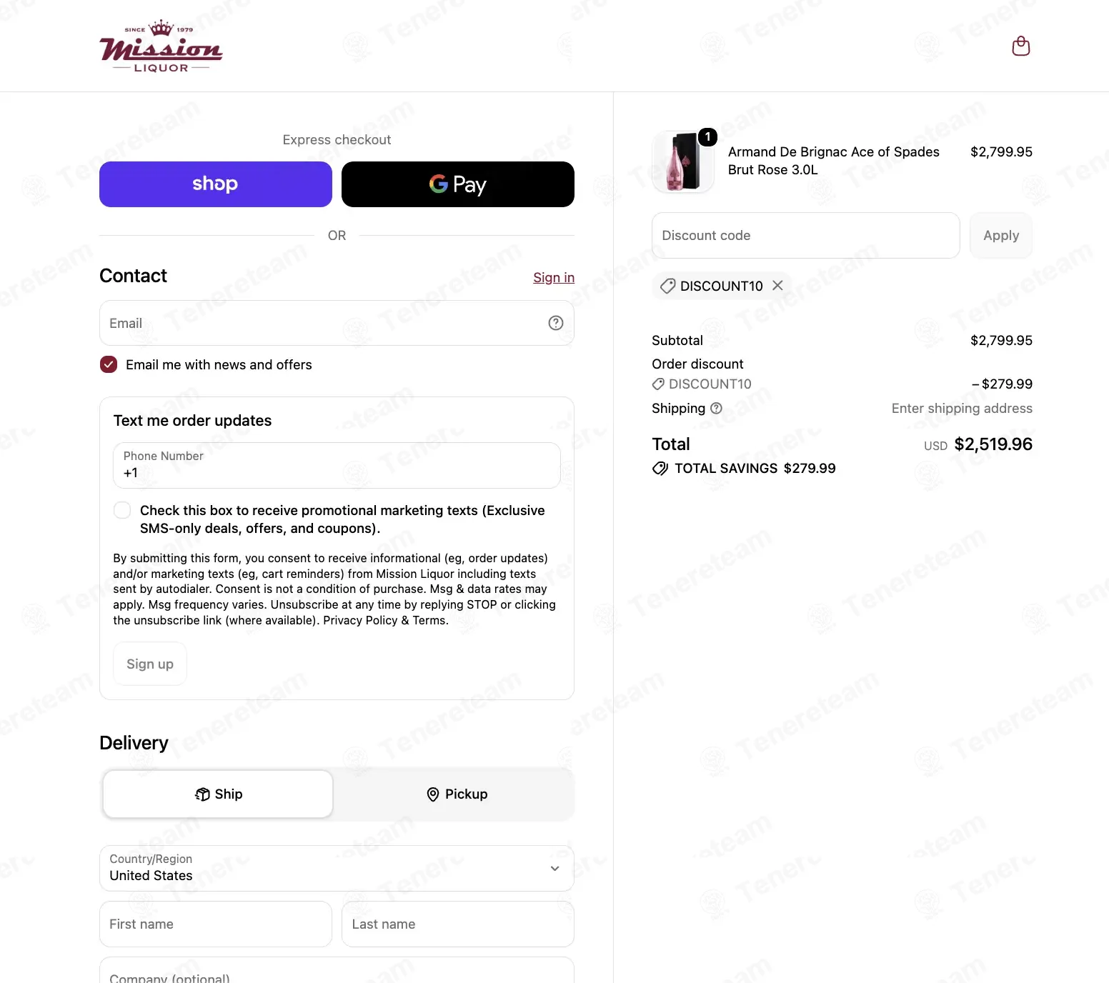 Mission Liquor apply coupon code