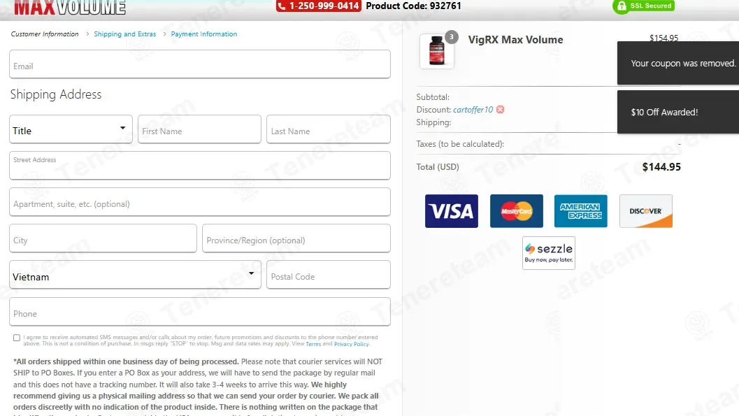 VigRX Max Volume coupon code: $10 off with CARTOFFER10. Tested and valid as 1 month ago.
