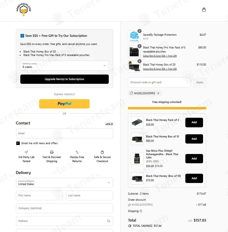 HoneyPacks coupon code: 10% off with ANGELSSMORRIS. Tested and valid as 9 months ago.