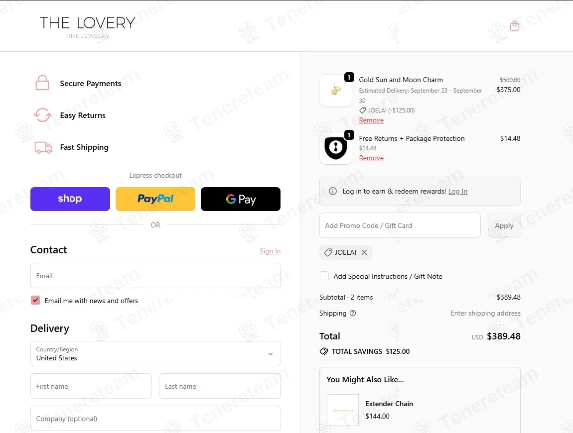 The Lovery apply coupon code