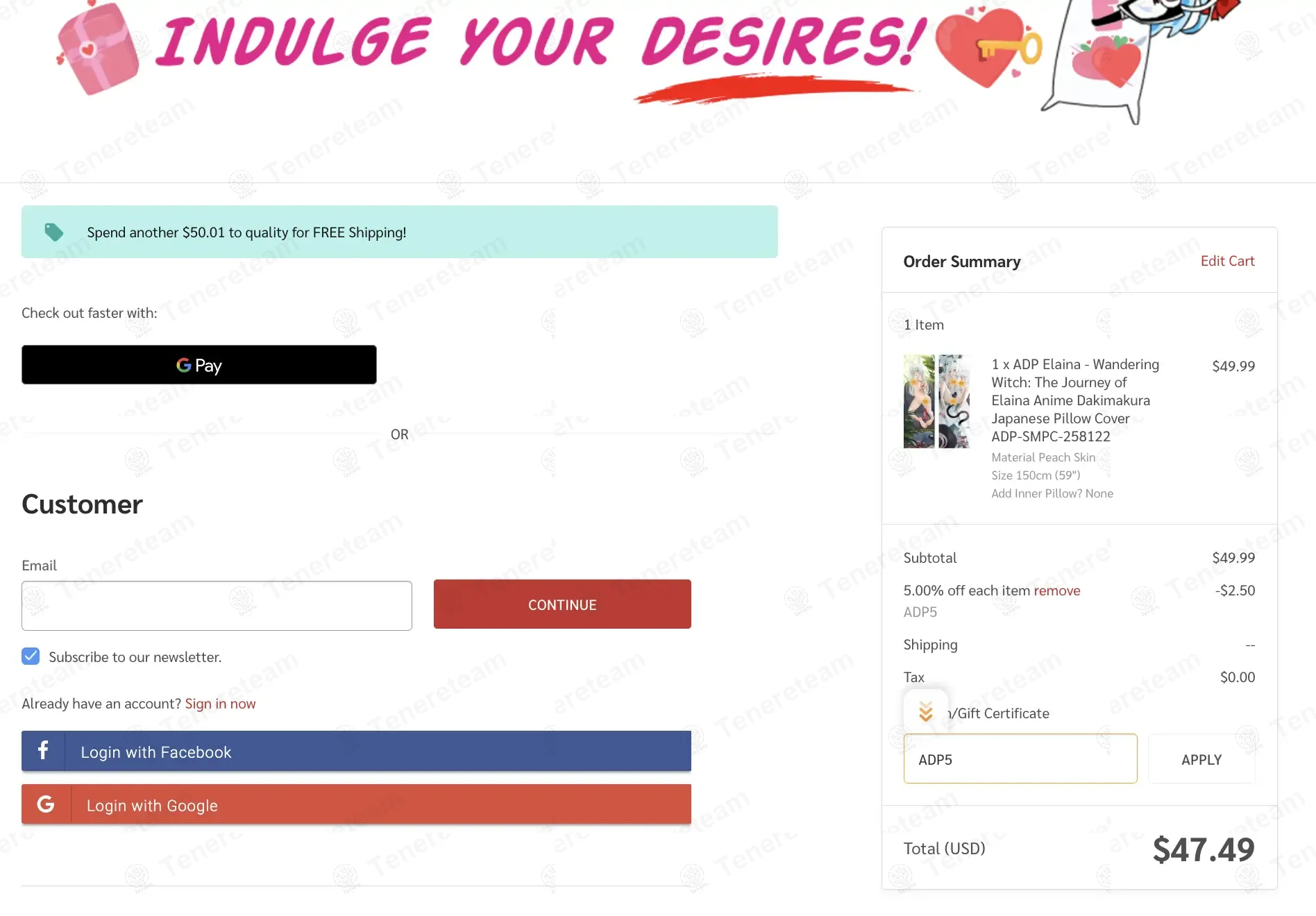 Anime Dakimakura Pillow coupon code: 5% off with ADP5. Tested and valid as 8 months ago.