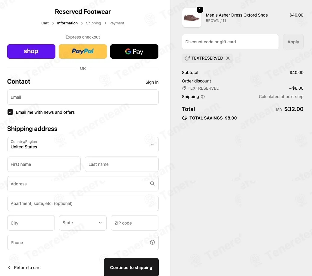Reserved Footwear apply coupon code