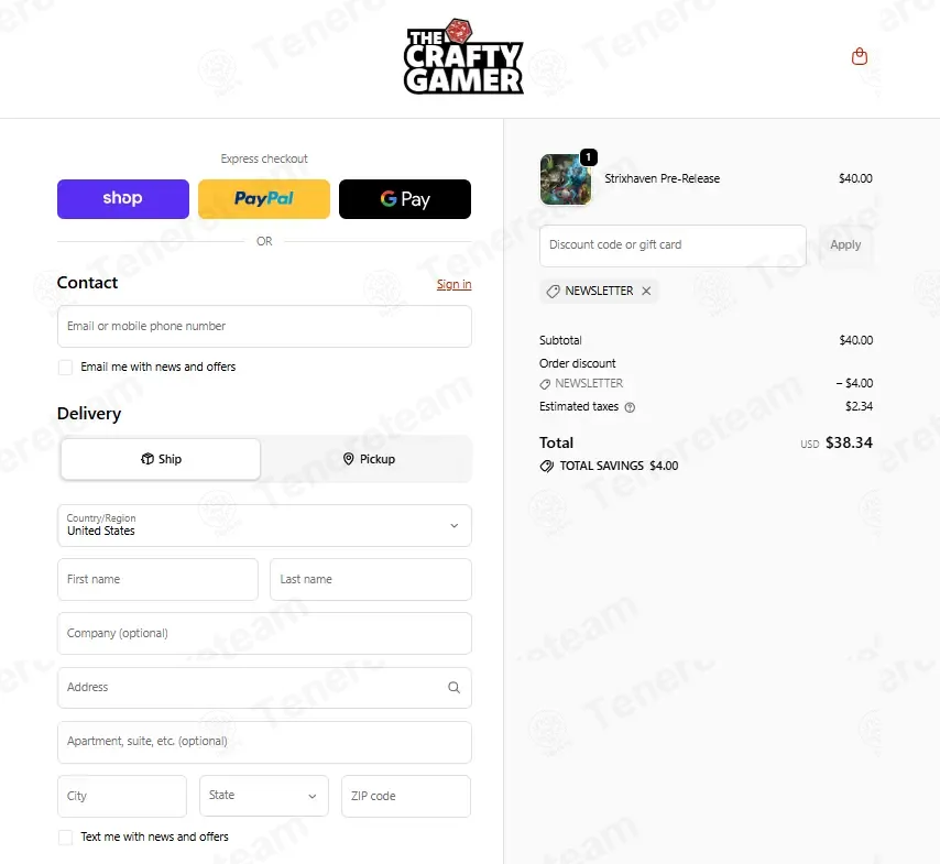 The Crafty Gamer coupon code: 10% off with NEWSLETTER. Tested and valid as 1 week ago.