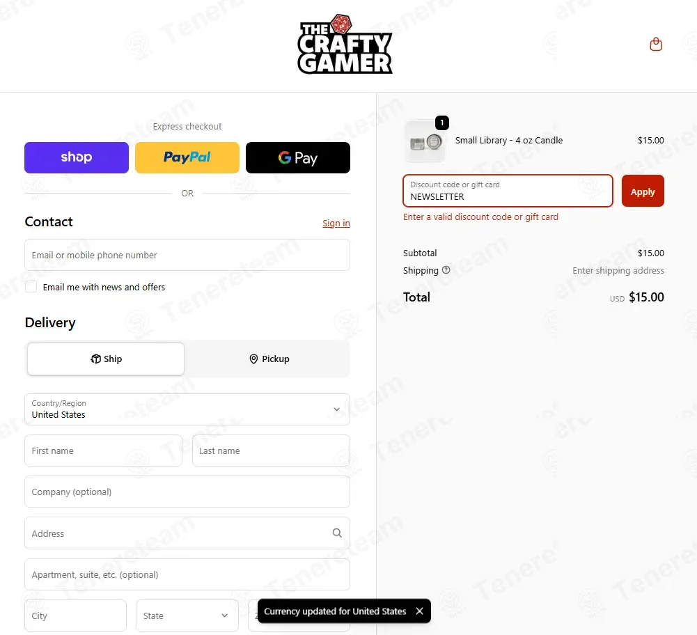 The Crafty Gamer coupon code: 10% off with NEWSLETTER. Tested and valid as 1 week ago.