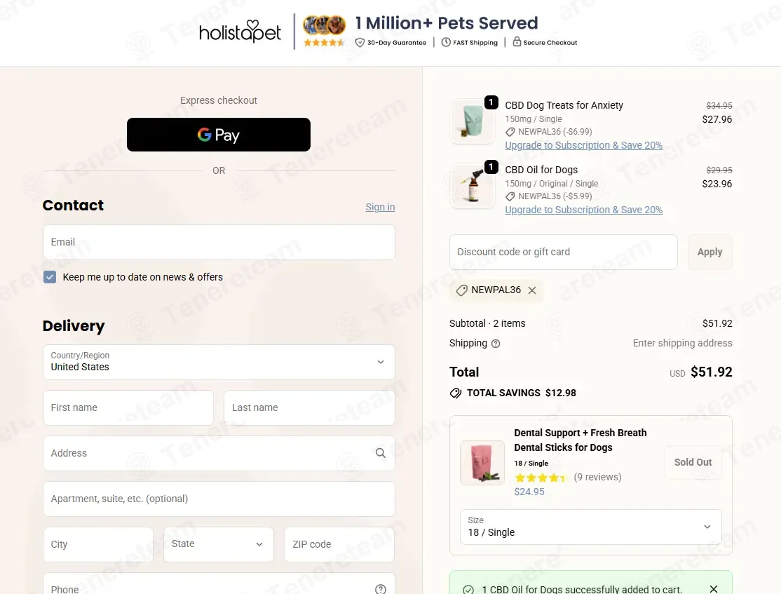 HolistaPet coupon code: 20% off with NEWPAL36. Tested and valid as 1 month ago.