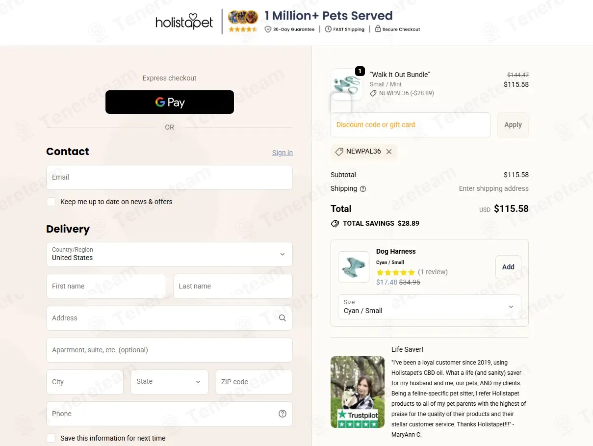 HolistaPet coupon code: 20% off with NEWPAL36. Tested and valid as 1 month ago.