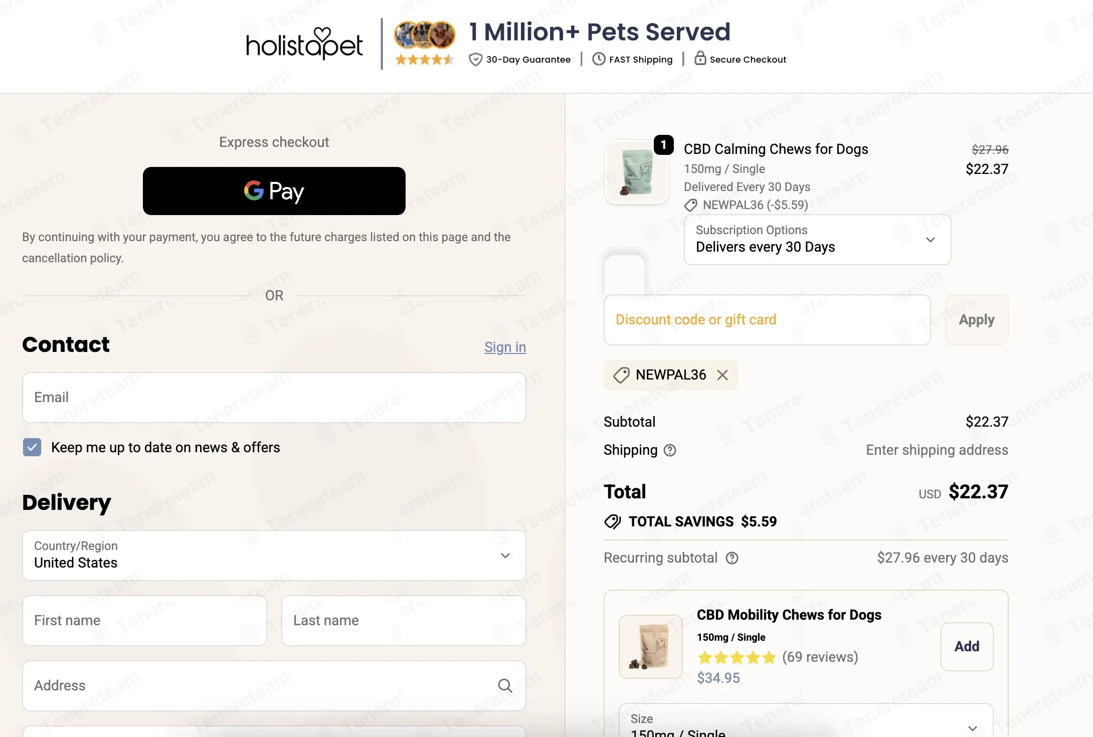 HolistaPet coupon code: 20% off with NEWPAL36. Tested and valid as 1 month ago.