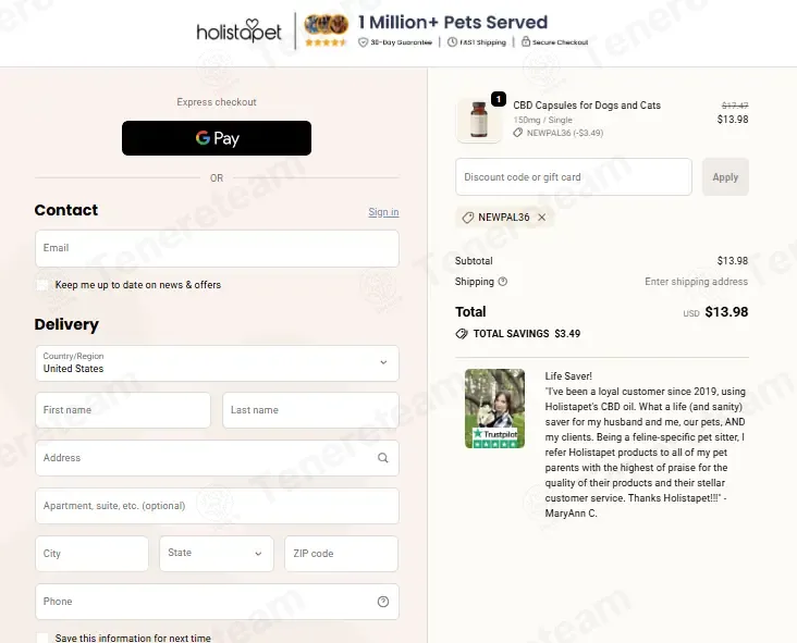 HolistaPet coupon code: 20% off with NEWPAL36. Tested and valid as 1 month ago.