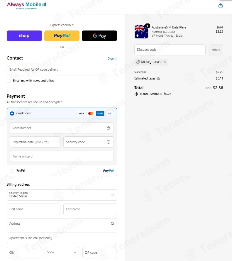 Always Mobile coupon code re-checked and confirmed working at checkout