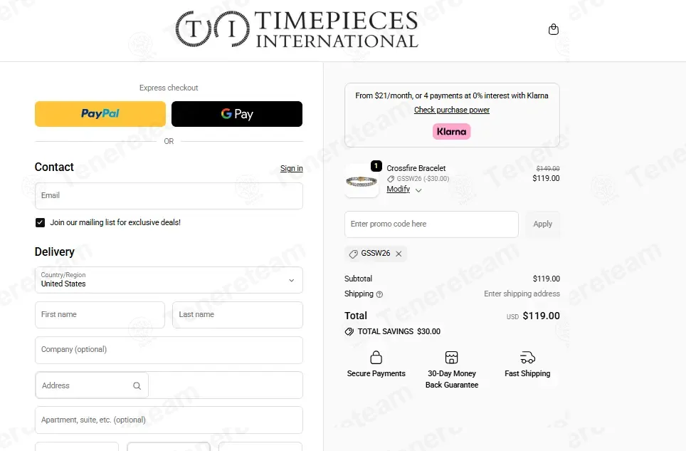 Timepieces USA coupon code: $80 off with GSSW26. Tested and valid as 4 weeks ago.