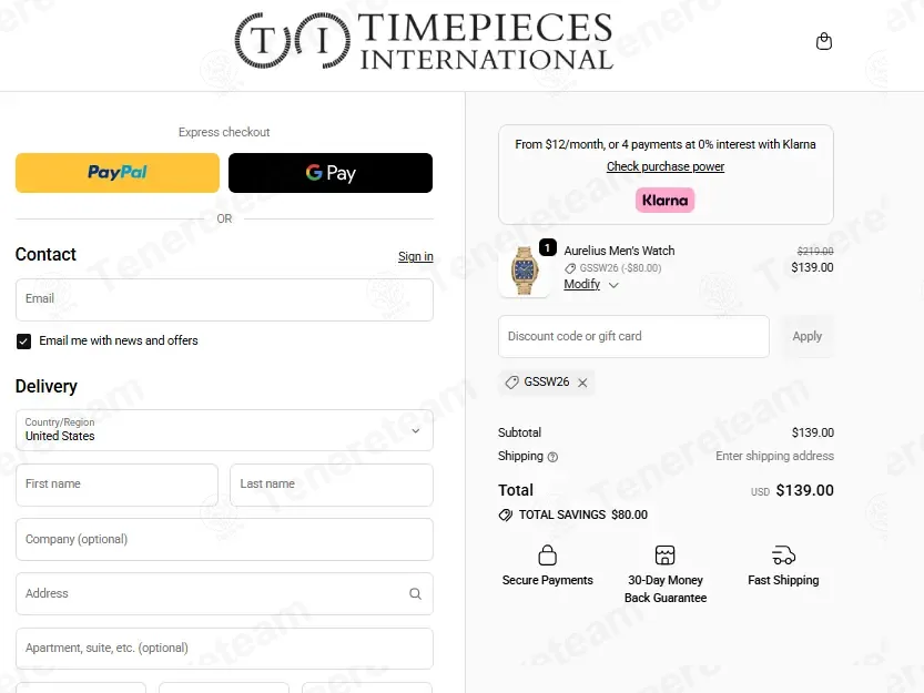 Timepieces USA coupon code: $80 off with GSSW26. Tested and valid as 4 weeks ago.