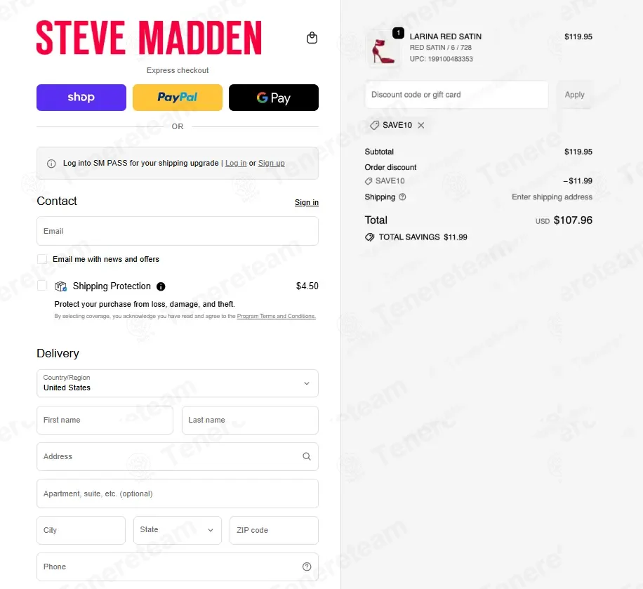Steve Madden coupon code: 10% off with SAVE10. Tested and valid as 3 weeks ago.