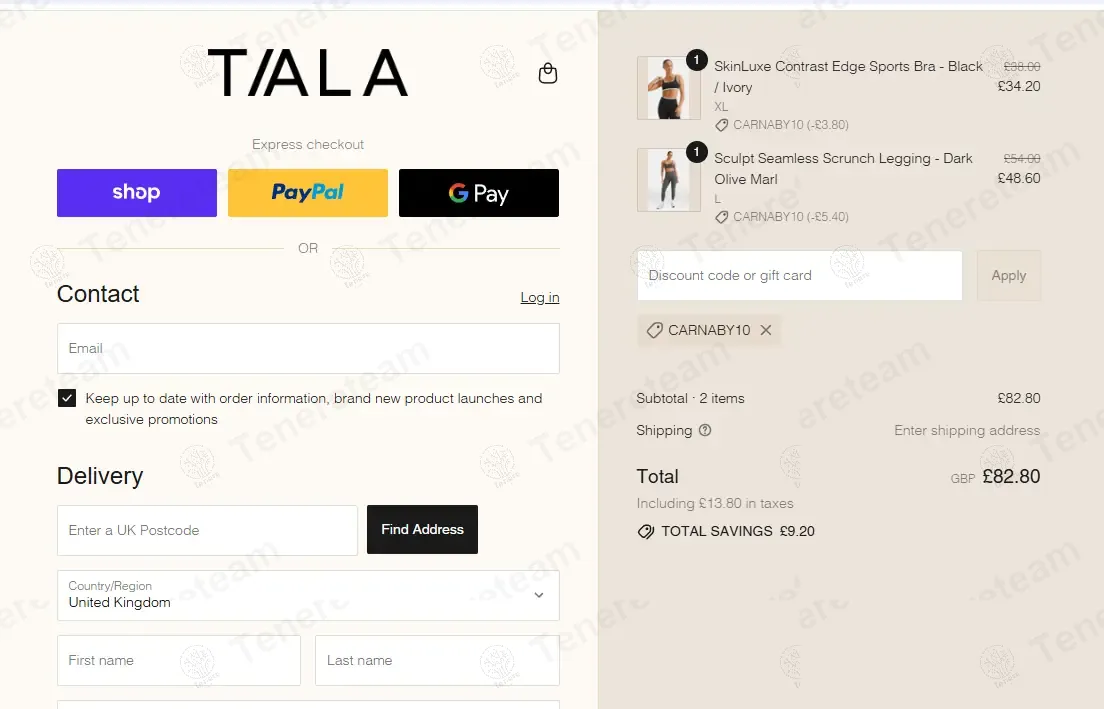 Tala coupon code: 10% off with CARNABY10. Tested and valid as 10 months ago.