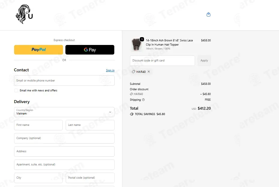Ulofey coupon code: 10% off with HAIR40. Tested and valid as 1 week ago.