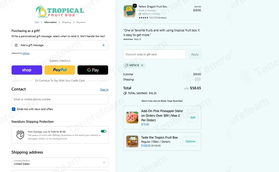 Tropical Fruit Box coupon code: 15% off with meta15. Tested and valid as 6 days ago.