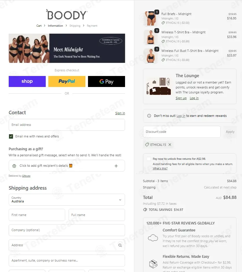 Boody AU coupon code: 15% off with ETHICAL15. Tested and valid as 1 month ago.