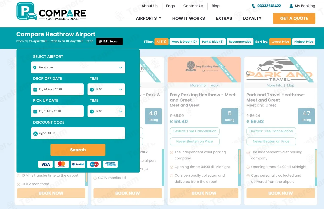 Compare Your Parking Deals coupon code: 10% off with cypd-td-10. Tested and valid as 1 week ago.
