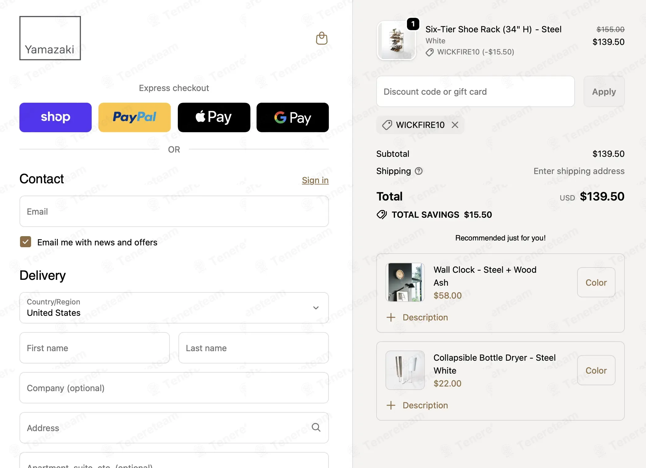Yamazaki Home coupon code: 10% off with WICKFIRE10. Tested and valid as 1 week ago.