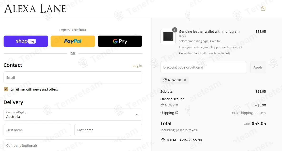 Alexa Lane coupon code: 10% off with NEWS10. Tested and valid as 11 months ago.