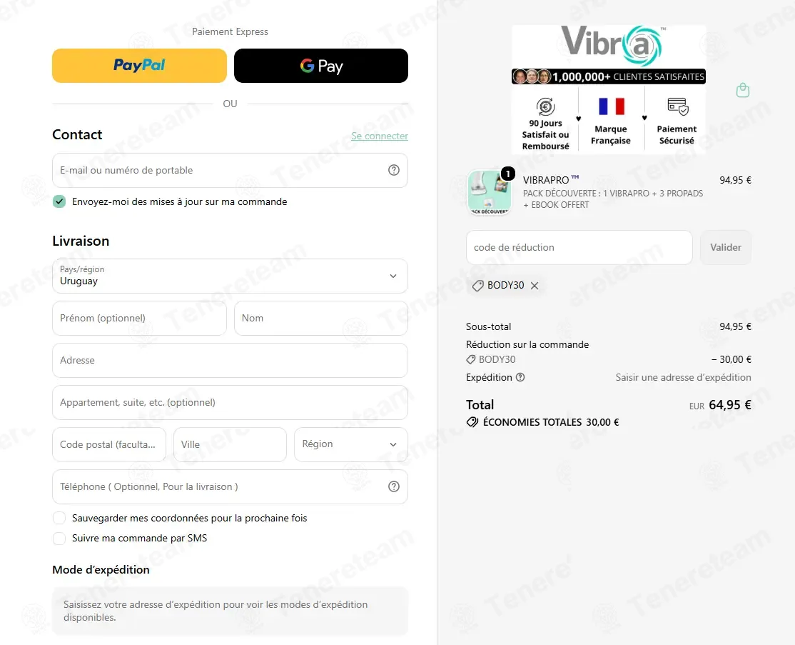 Vibra France coupon code: €30 off with BODY30. Tested and valid as 1 month ago.