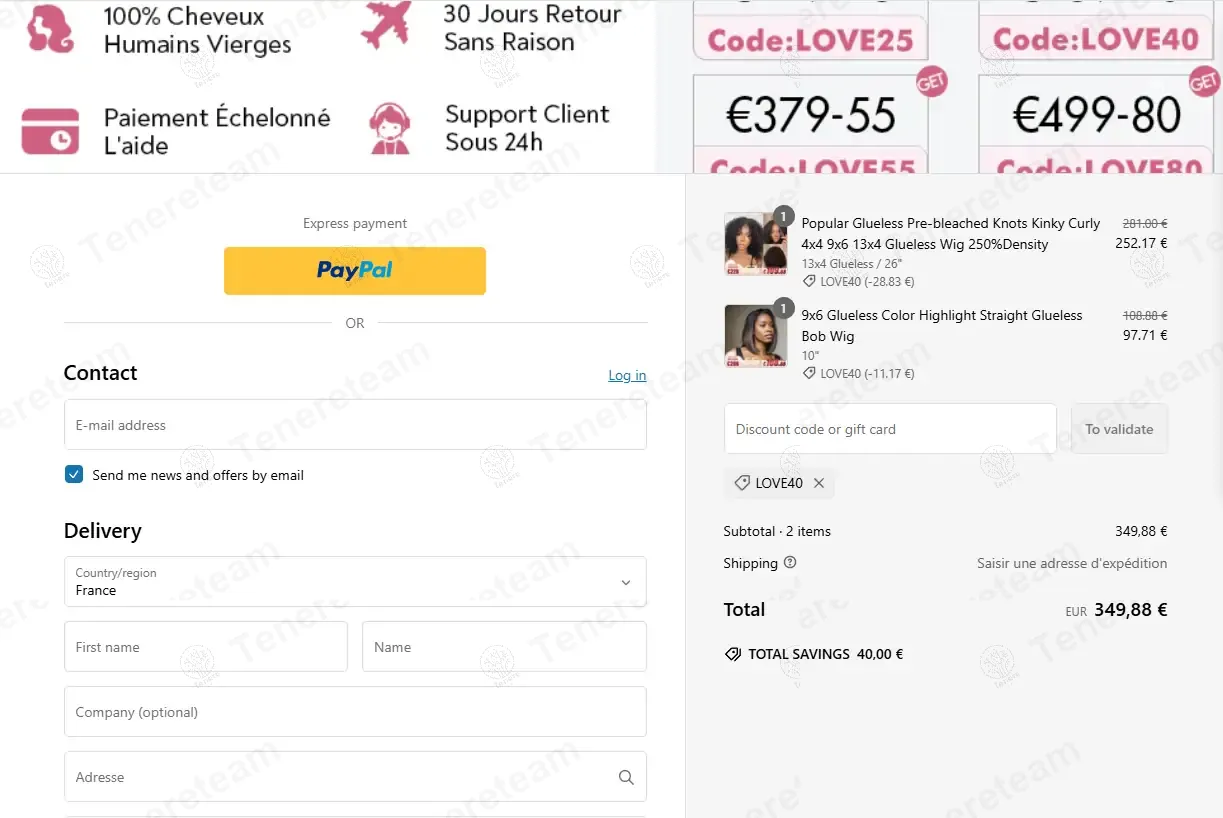 Shine Hair FR coupon code: €40 off with LOVE40. Tested and valid as 1 year ago.