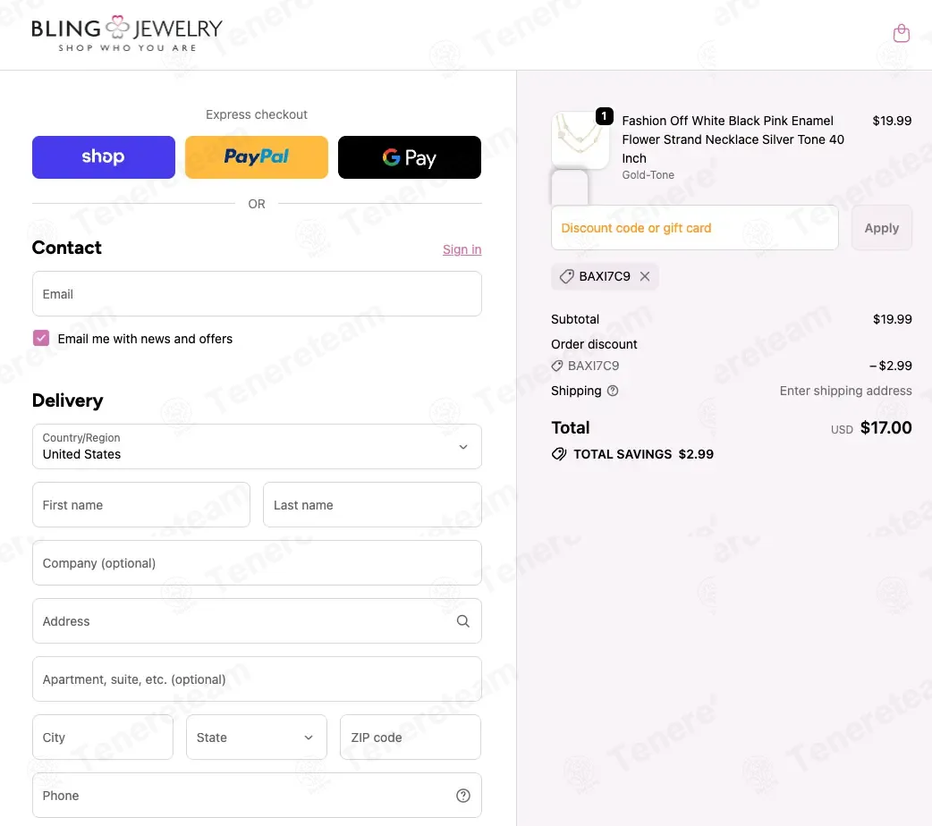 Bling Jewelry coupon code: 15% off with BAXI7C9. Tested and valid as 8 months ago.