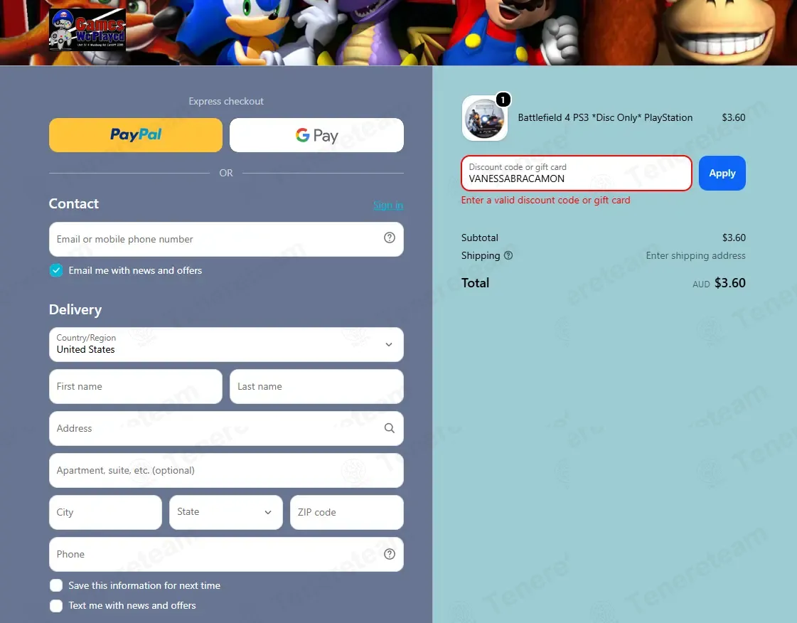 Games We Played AU coupon code: 10% off with TENERETEAM. Tested and valid as 1 month ago.