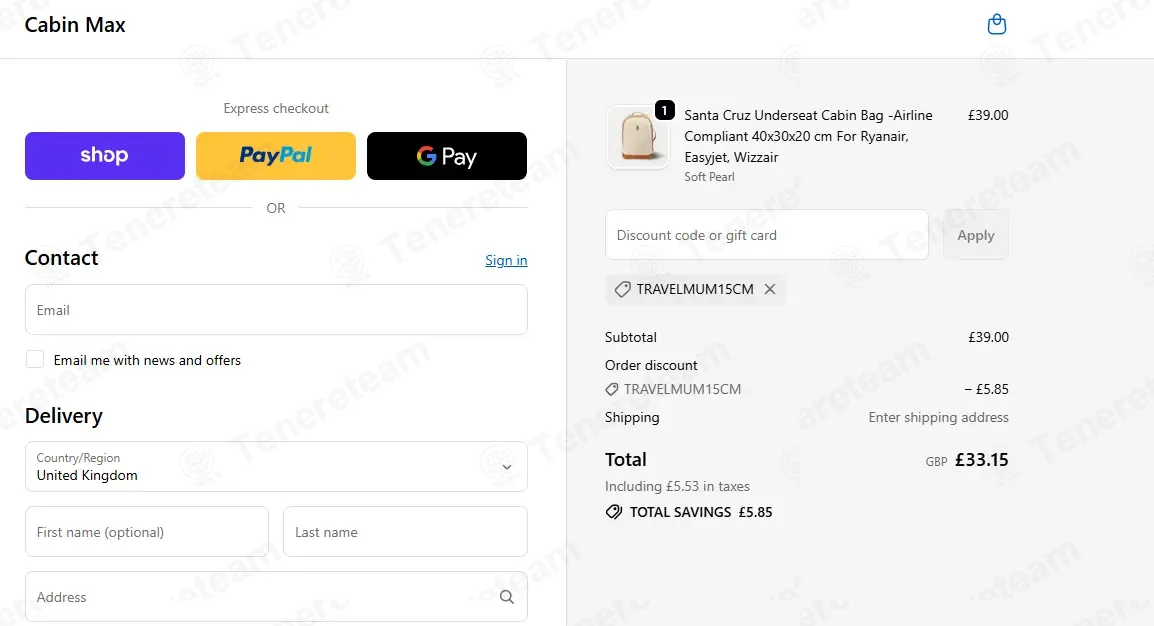 Cabin Max coupon code: 15% off with TRAVELMUM15CM. Tested and valid as 7 months ago.