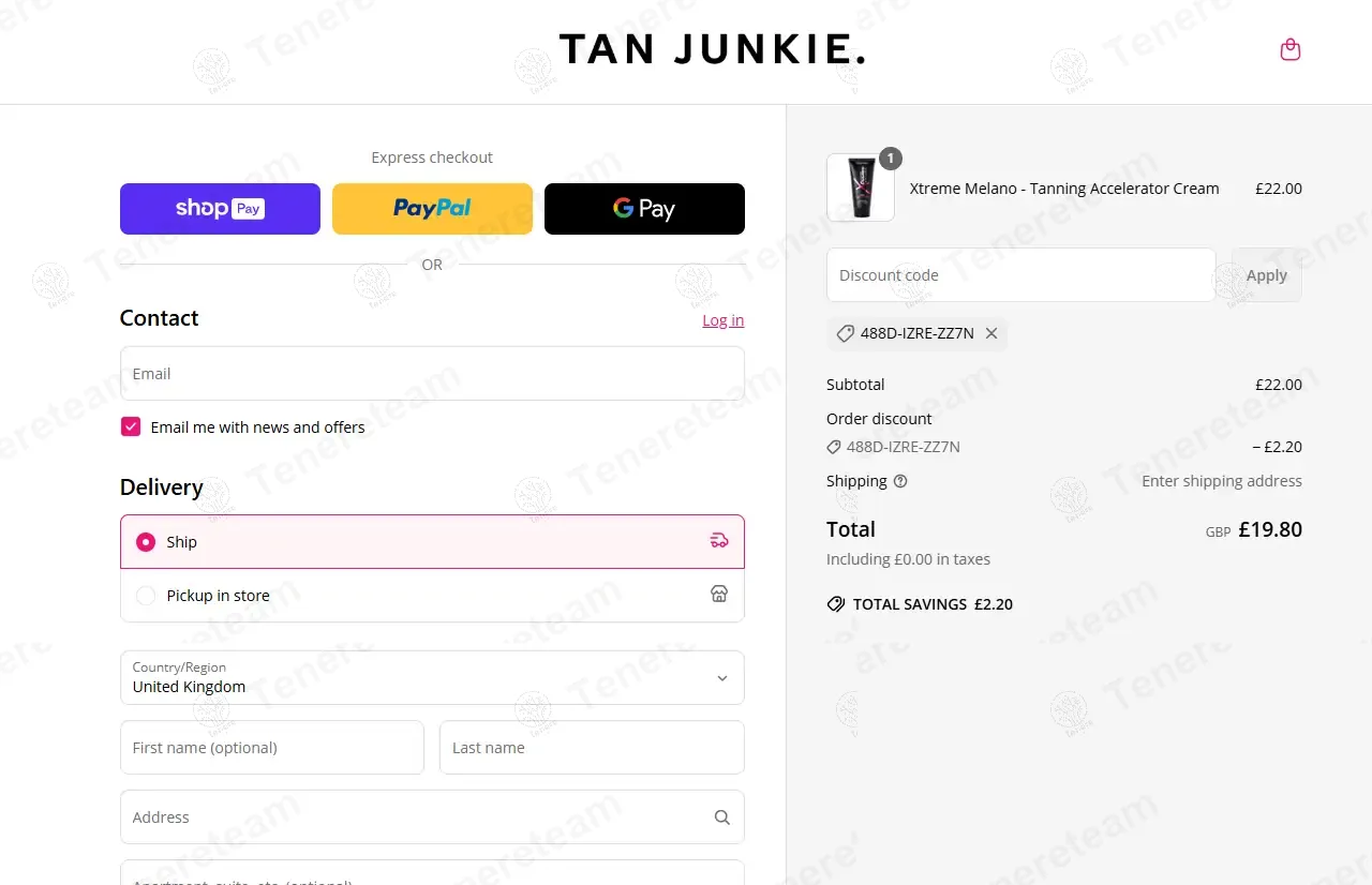 Tan Junkie coupon code: 10% off with 488D-IZRE-ZZ7N. Tested and valid as 1 year ago.