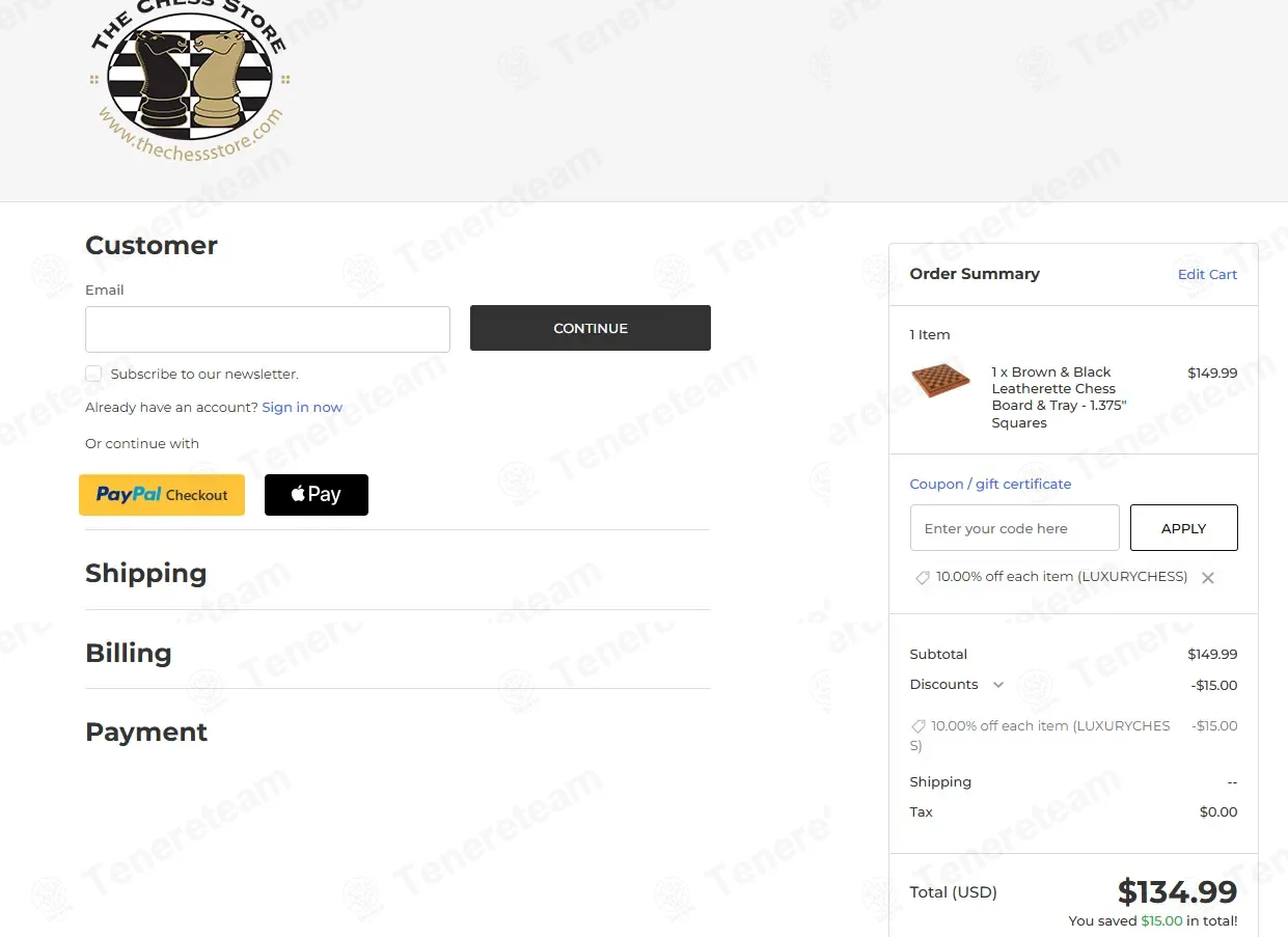 The Chess Store coupon code: 10% off with LUXURYCHESS. Tested and valid as 1 week ago.
