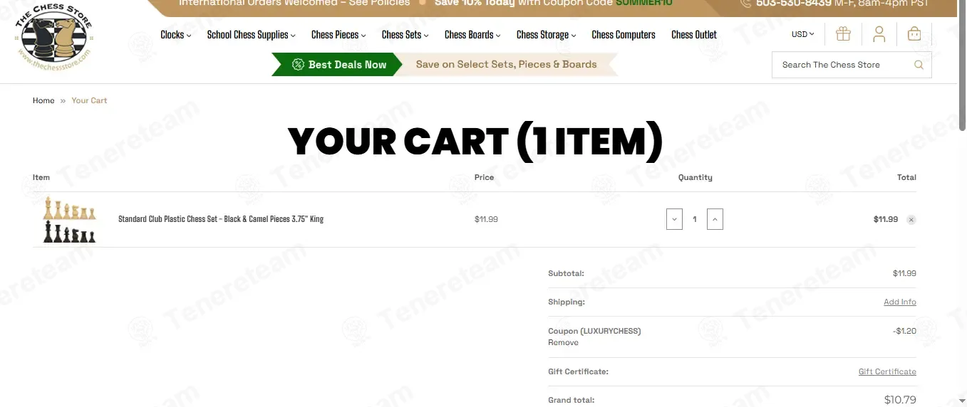 The Chess Store coupon code: 10% off with LUXURYCHESS. Tested and valid as 1 week ago.