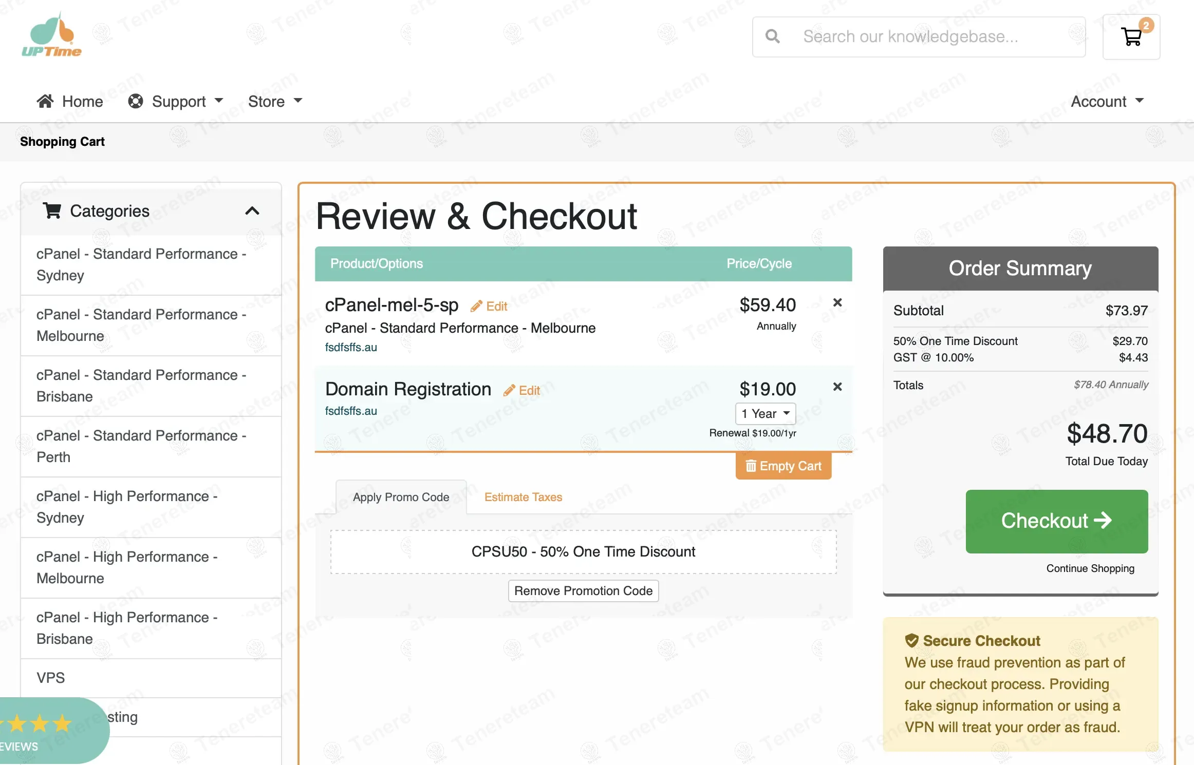 Uptime Web Hosting AU coupon code: 50% off with CPSU50. Tested and valid as 10 months ago.