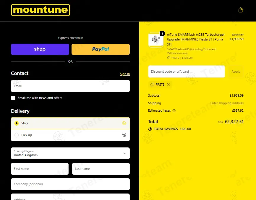 mountune coupon code: 5% off with FRST5. Tested and valid as 8 months ago.