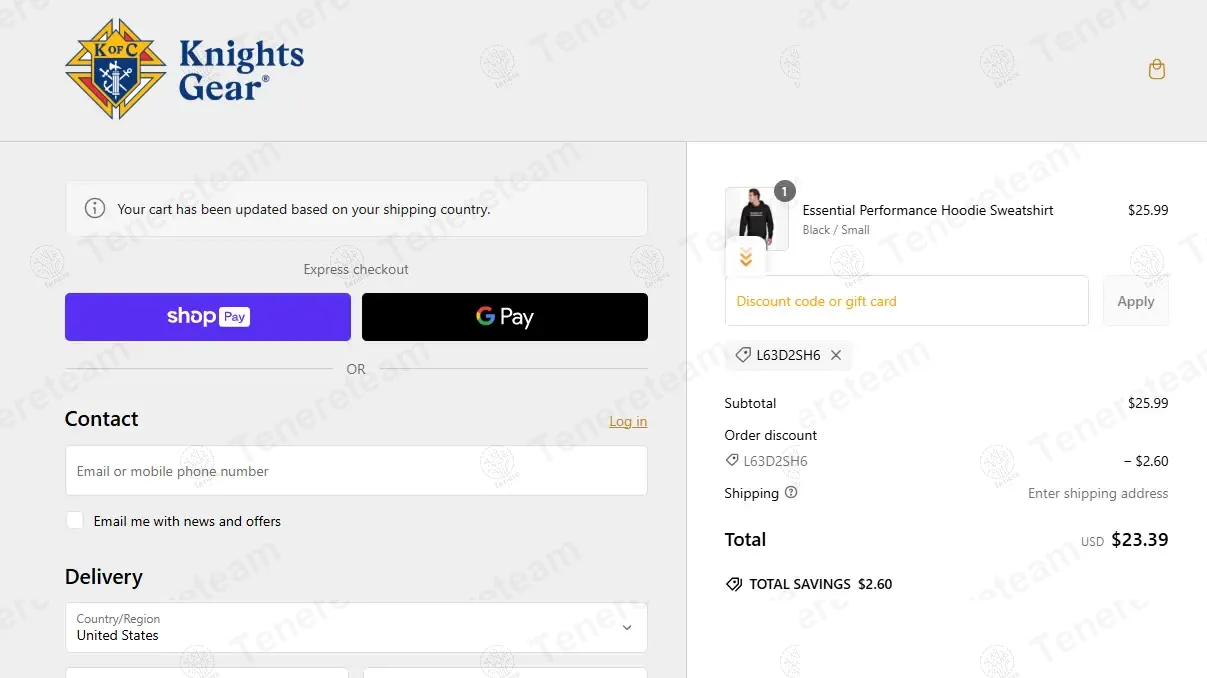 Knights Gear coupon code: 10% off with L63D2SH6. Tested and valid as 1 year ago.