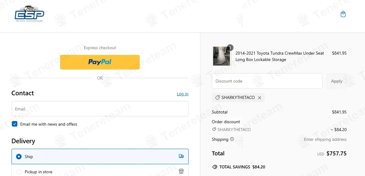 ESP Truck coupon code: 10% off with SHARKYTHETACO. Tested and valid as 1 year ago.