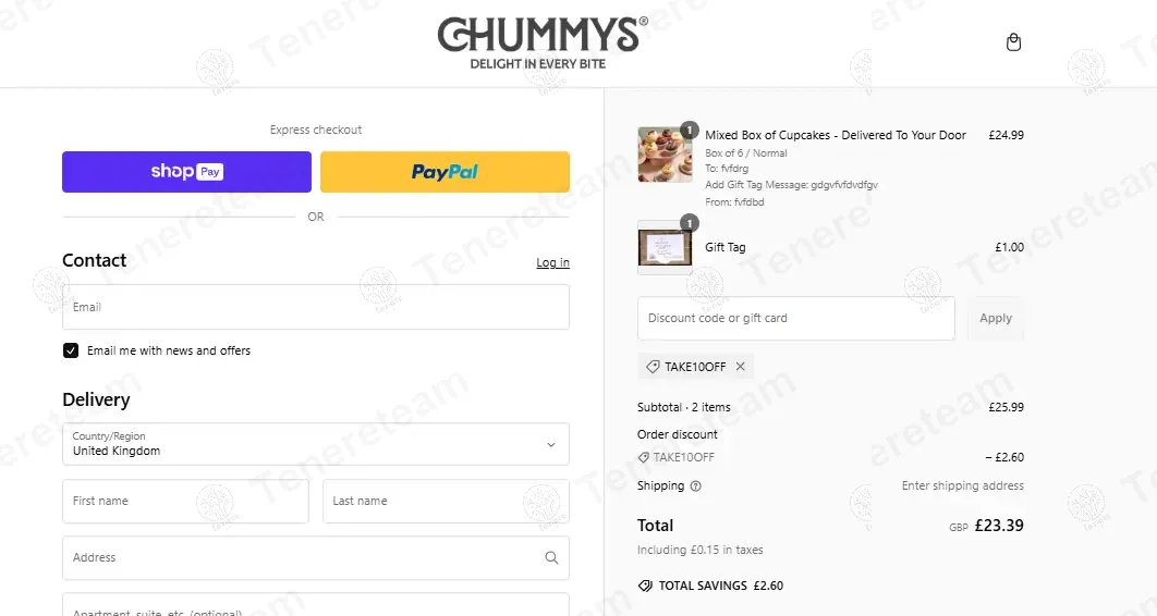 Chummys Bakery coupon code: 10% off with TAKE10OFF. Tested and valid as 7 months ago.
