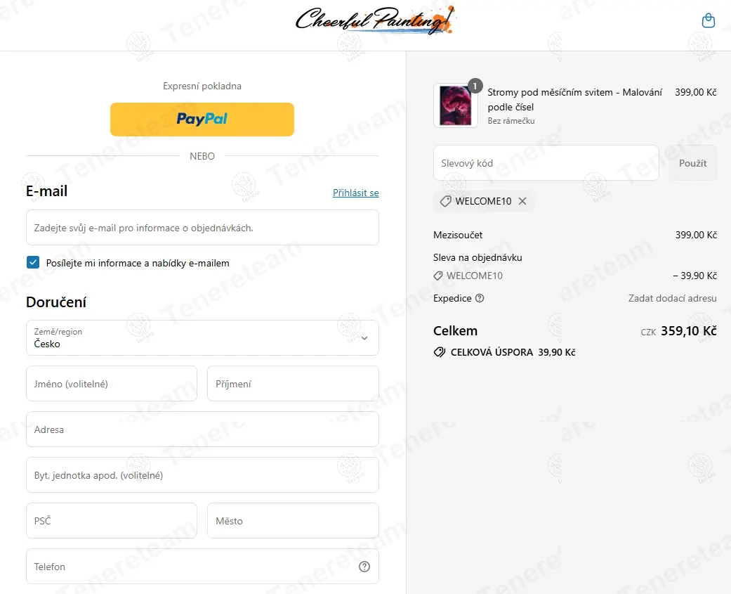 Cheerful Painting CZ coupon code: 10% off with WELCOME10. Tested and valid as 1 year ago.